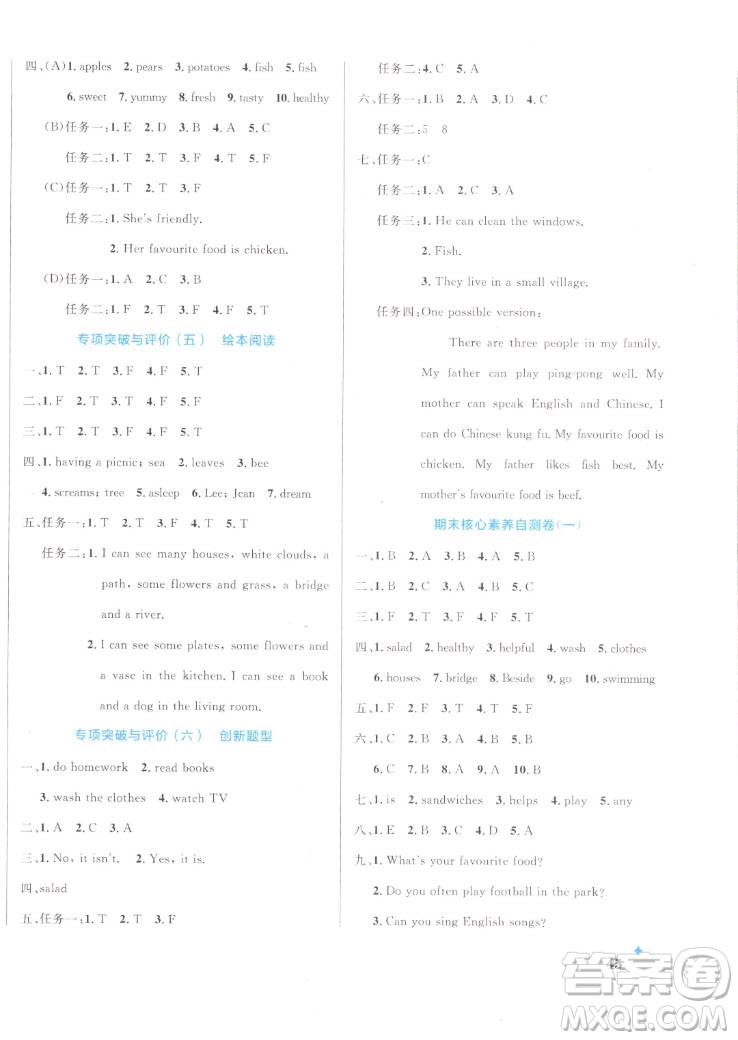 沈陽出版社2022秋黃岡名卷五年級(jí)上冊(cè)英語人教版參考答案