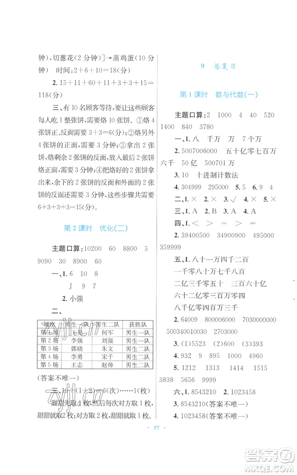 青海人民出版社2022快樂練練吧同步練習(xí)四年級(jí)上冊(cè)數(shù)學(xué)人教版青海專版參考答案