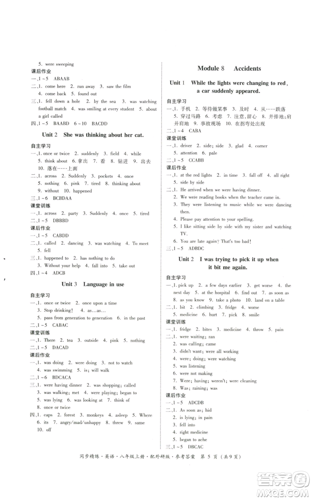 廣東人民出版社2022同步精練八年級(jí)上冊(cè)英語(yǔ)外研版參考答案