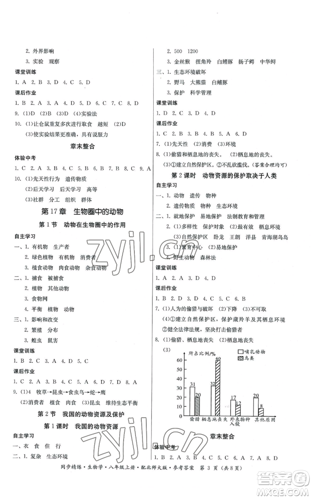 廣東人民出版社2022同步精練八年級(jí)上冊(cè)生物學(xué)北師大版參考答案