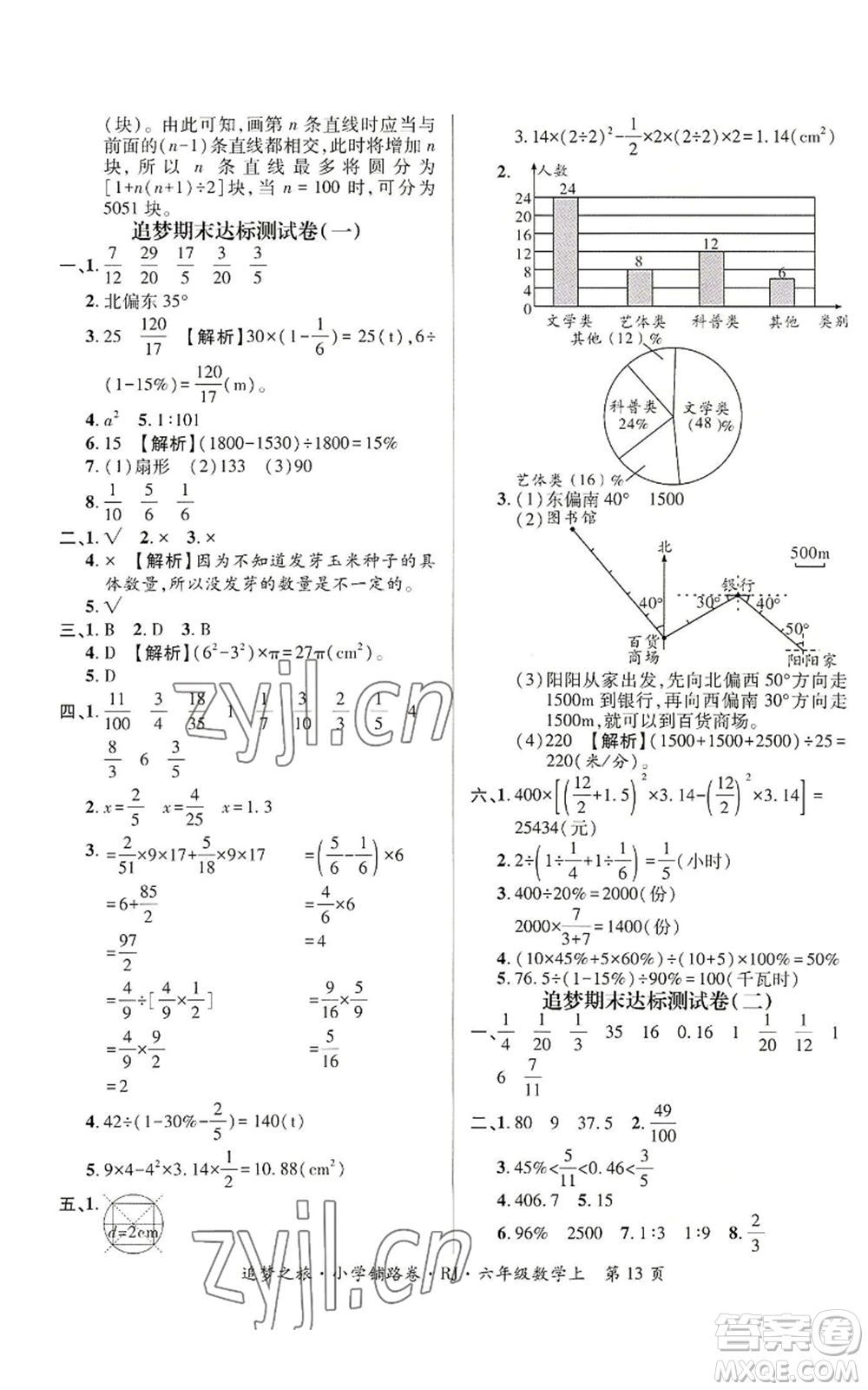 天津科學(xué)技術(shù)出版社2022追夢之旅鋪路卷六年級(jí)上冊數(shù)學(xué)人教版河南專版參考答案