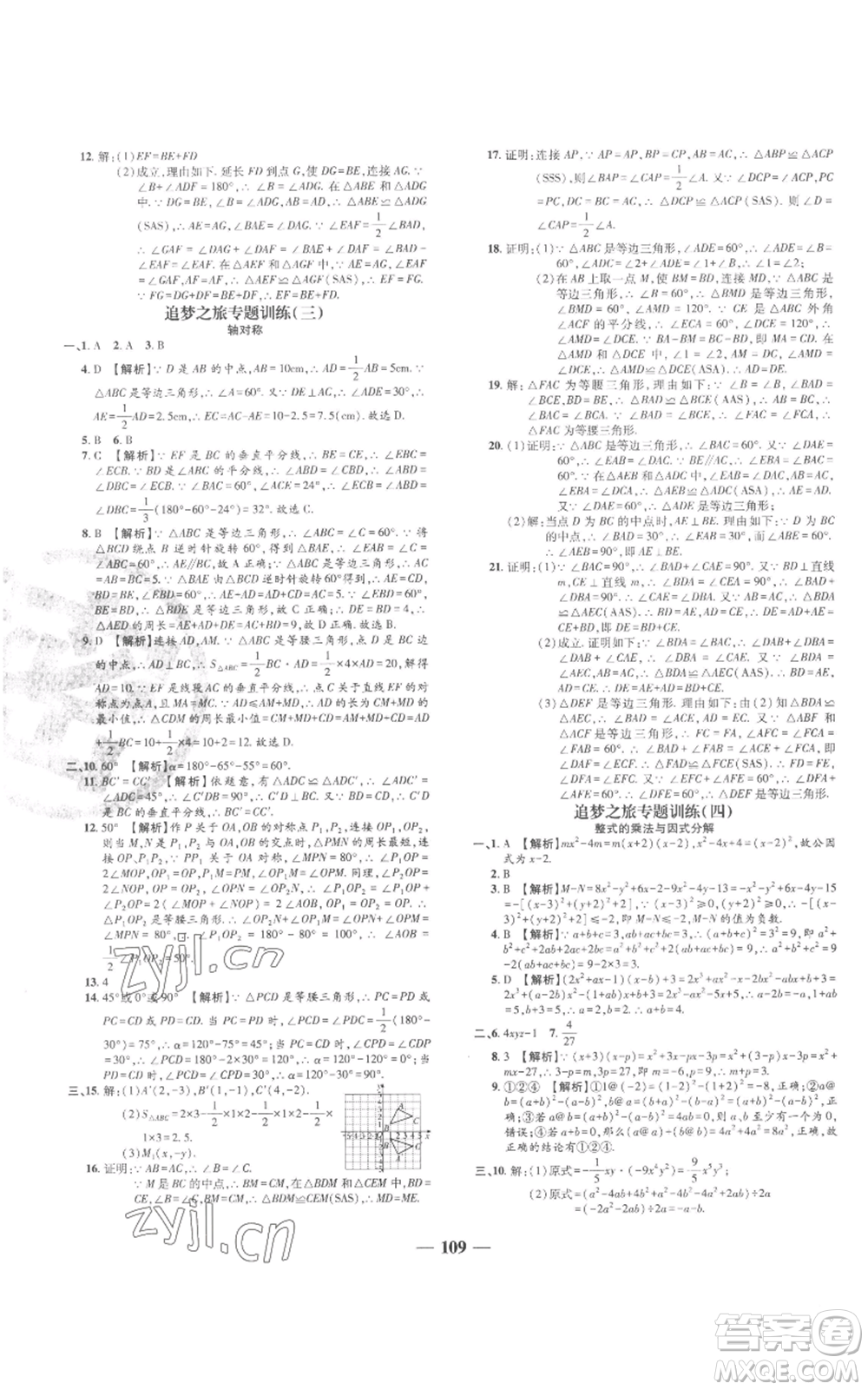 天津科學技術(shù)出版社2022追夢之旅鋪路卷八年級上冊數(shù)學人教版河南專版參考答案