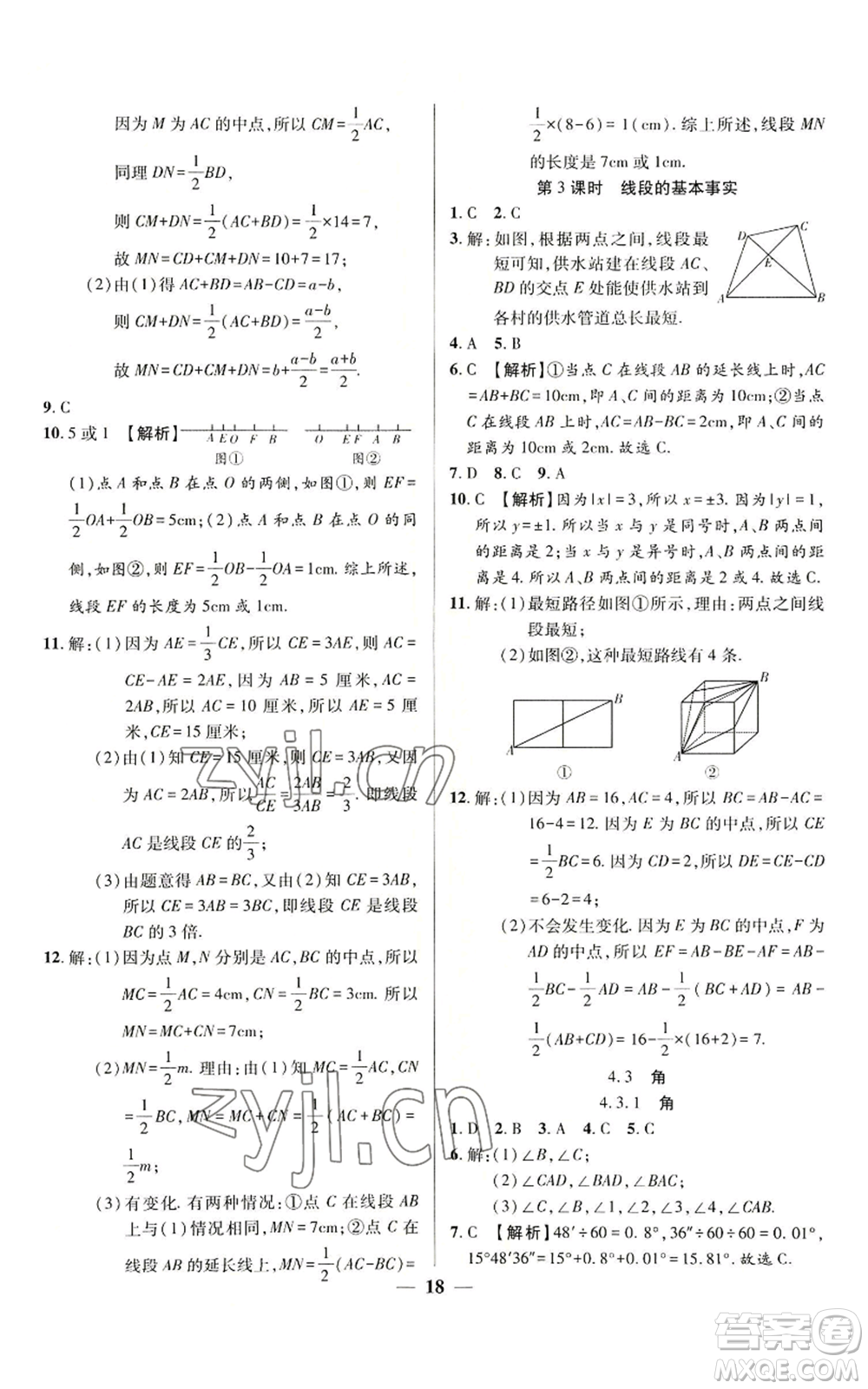 天津科學技術(shù)出版社2022追夢之旅大先生七年級上冊數(shù)學人教版河南專版參考答案