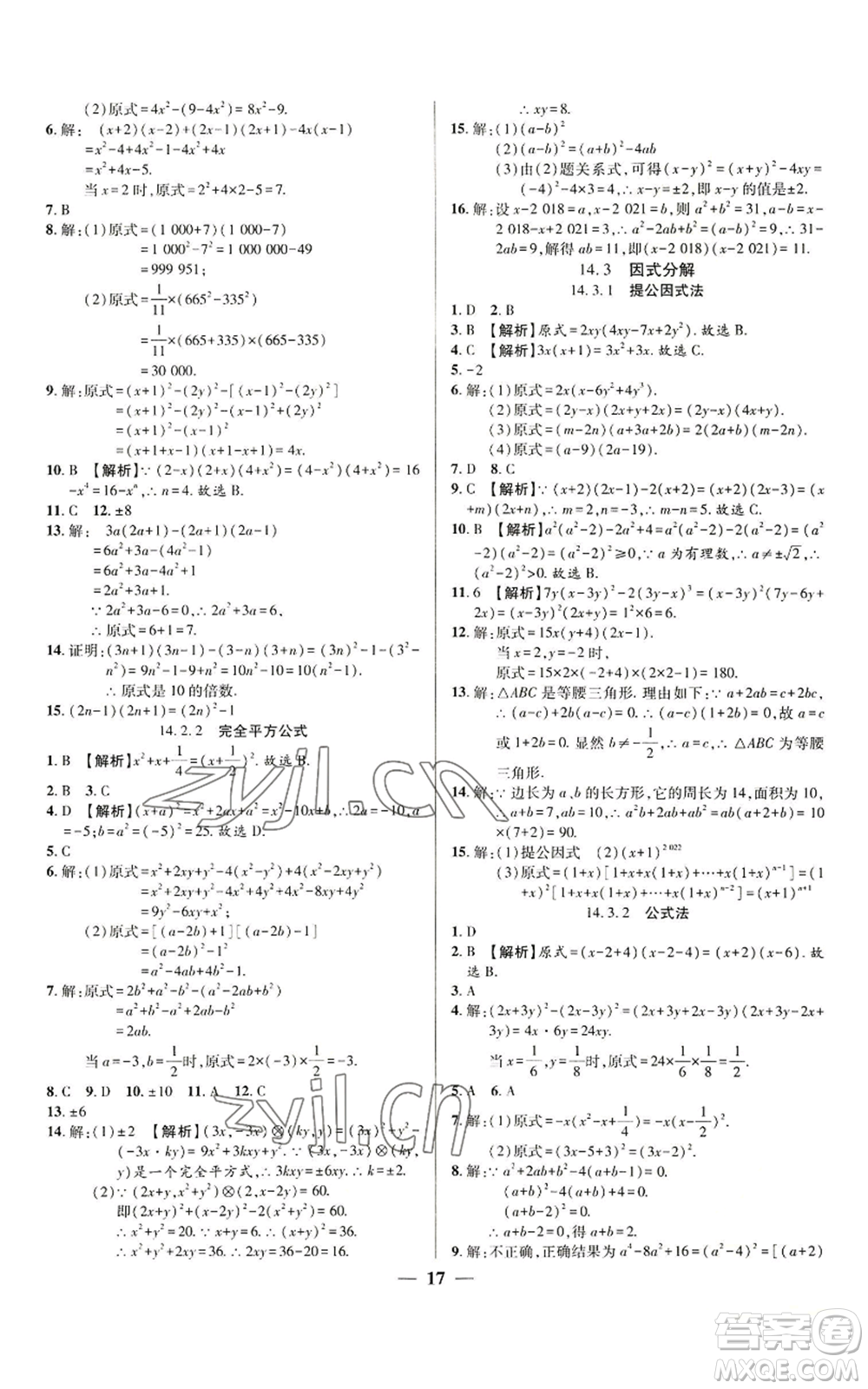 天津科學(xué)技術(shù)出版社2022追夢(mèng)之旅大先生八年級(jí)上冊(cè)數(shù)學(xué)人教版河南專版參考答案