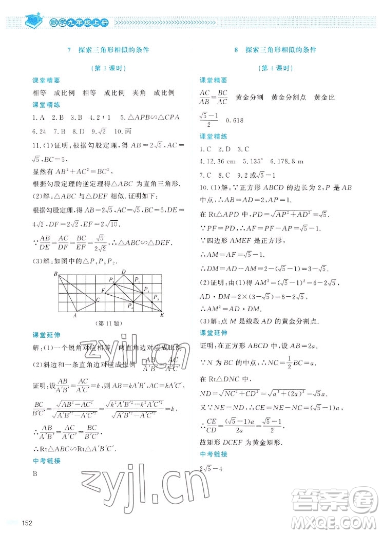 北京師范大學(xué)出版社2022秋課堂精練數(shù)學(xué)九年級(jí)上冊(cè)北師大版四川專(zhuān)版答案