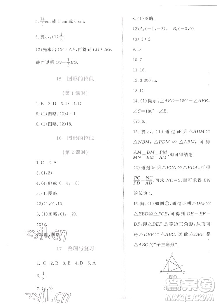 北京師范大學(xué)出版社2022秋課堂精練數(shù)學(xué)九年級(jí)上冊(cè)北師大版福建專版答案