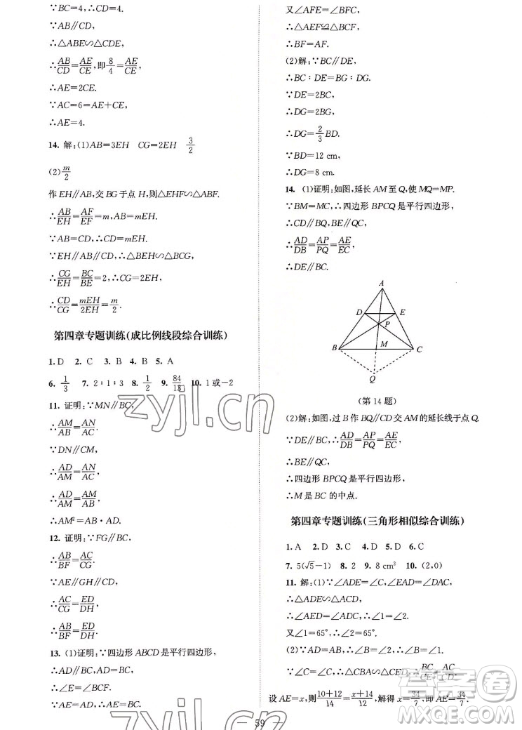 北京師范大學(xué)出版社2022秋課堂精練數(shù)學(xué)九年級上冊北師大版山西專版答案