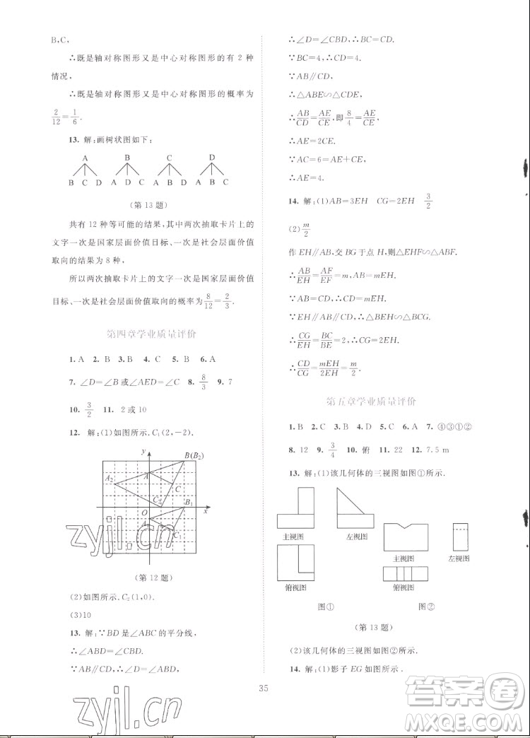 北京師范大學出版社2022秋課堂精練數(shù)學九年級上冊北師大版云南專版答案