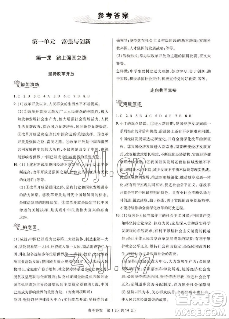 北京師范大學(xué)出版社2022秋課堂精練道德與法治九年級上冊河南專版答案