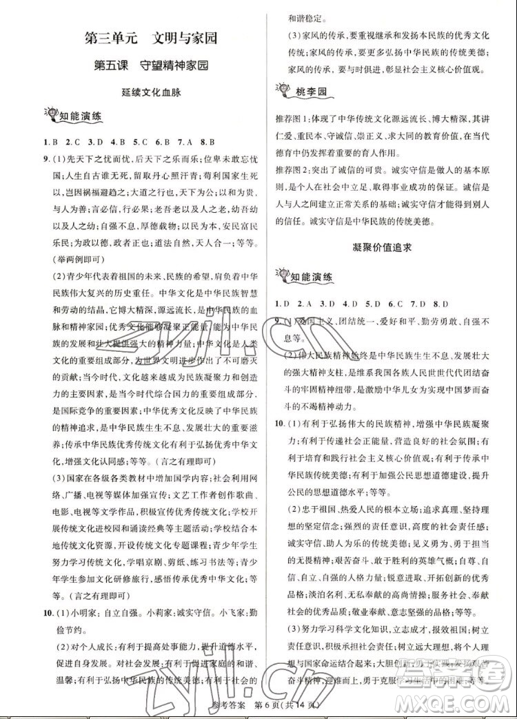 北京師范大學(xué)出版社2022秋課堂精練道德與法治九年級上冊河南專版答案