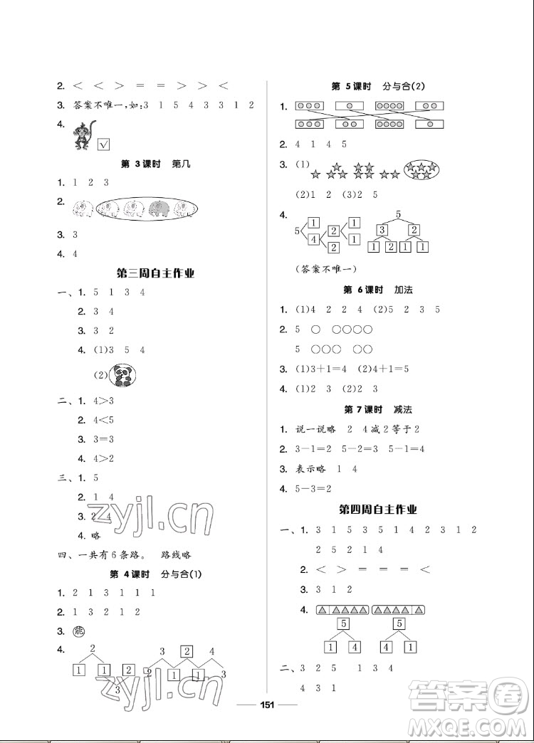 山東科學(xué)技術(shù)出版社2022秋新思維伴你學(xué)一年級(jí)上冊(cè)數(shù)學(xué)人教版答案