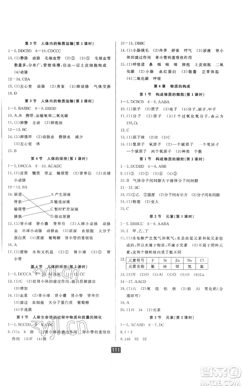 延邊人民出版社2022勵(lì)耘書業(yè)勵(lì)耘新同步八年級(jí)上冊(cè)科學(xué)華師大版A本參考答案