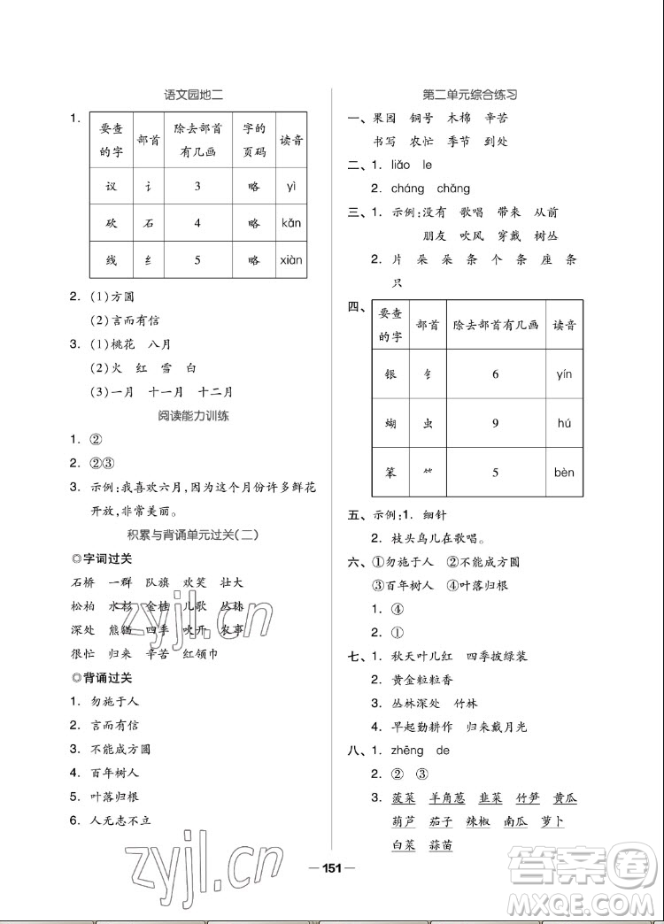 山東科學(xué)技術(shù)出版社2022秋新思維伴你學(xué)二年級上冊語文人教版答案