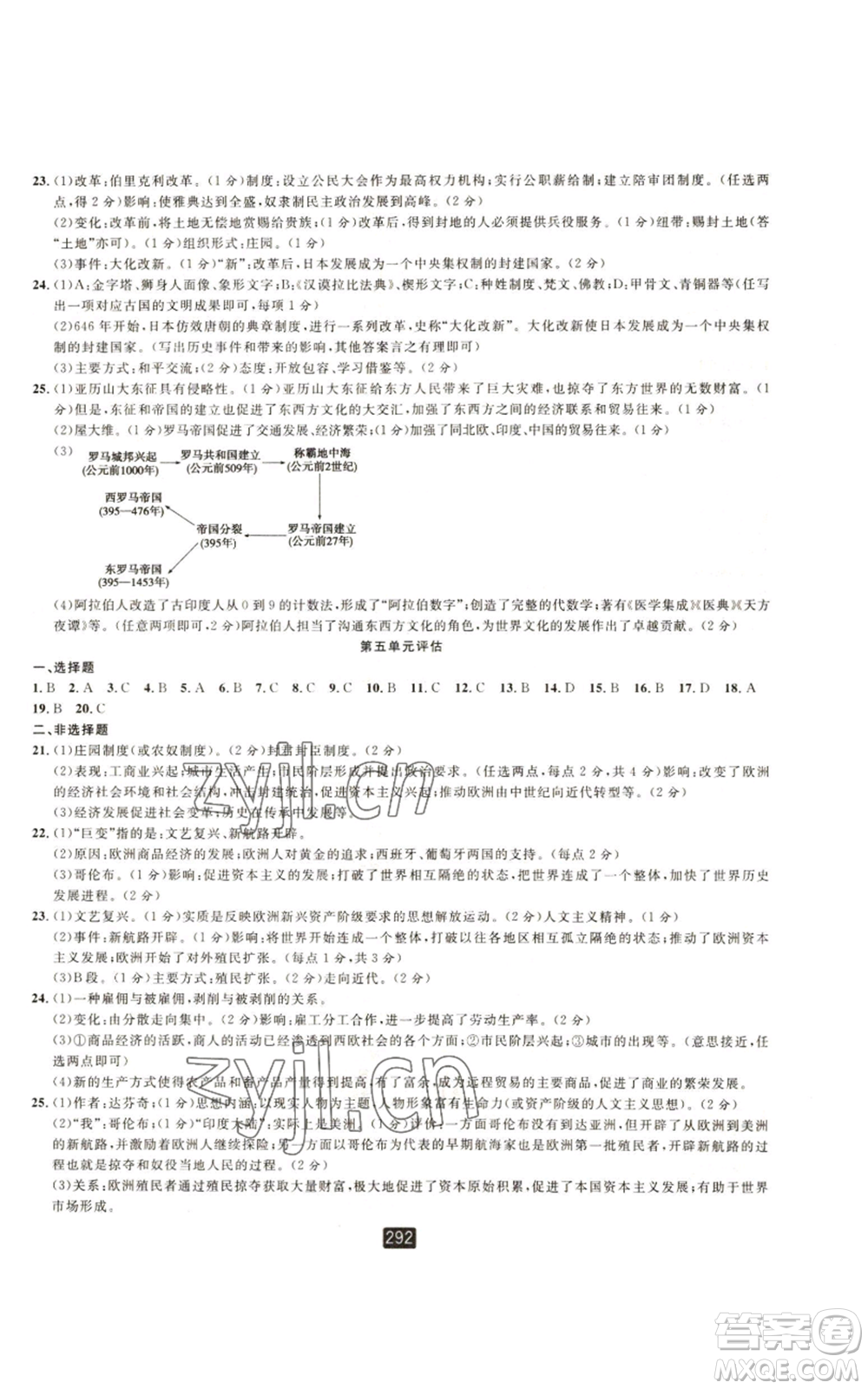 延邊人民出版社2022勵(lì)耘書業(yè)勵(lì)耘新同步九年級(jí)歷史與社會(huì)通用版A本參考答案