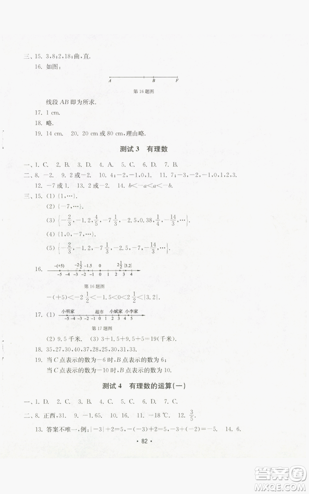 山東教育出版社2022初中基礎訓練七年級上冊數(shù)學人教版參考答案