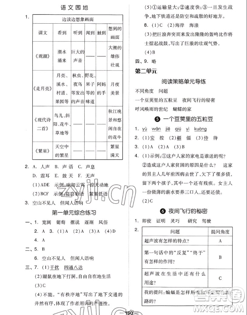 山東科學(xué)技術(shù)出版社2022秋新思維伴你學(xué)四年級(jí)上冊(cè)語文人教版答案