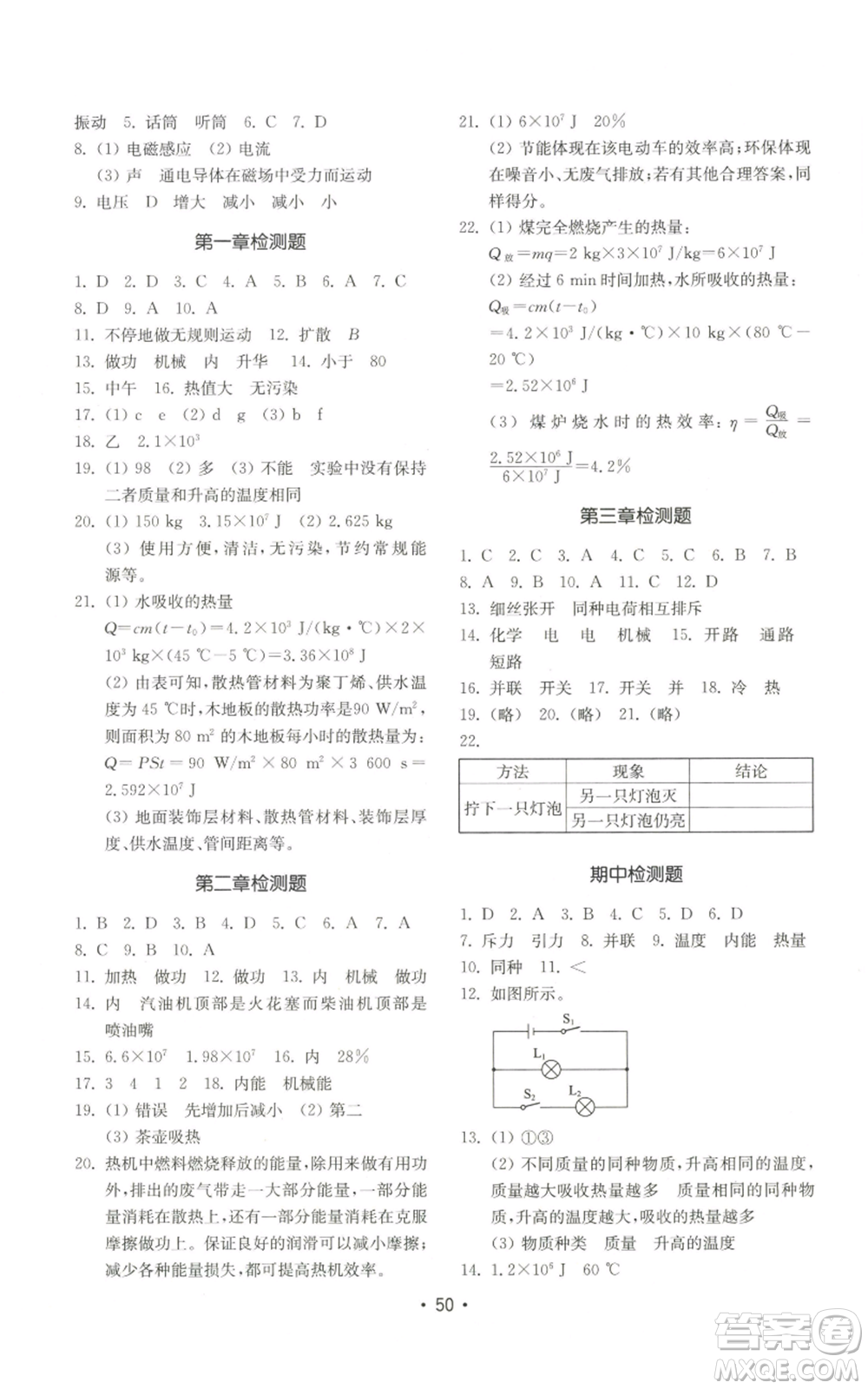 山東教育出版社2022初中基礎(chǔ)訓練九年級上冊物理人教版參考答案