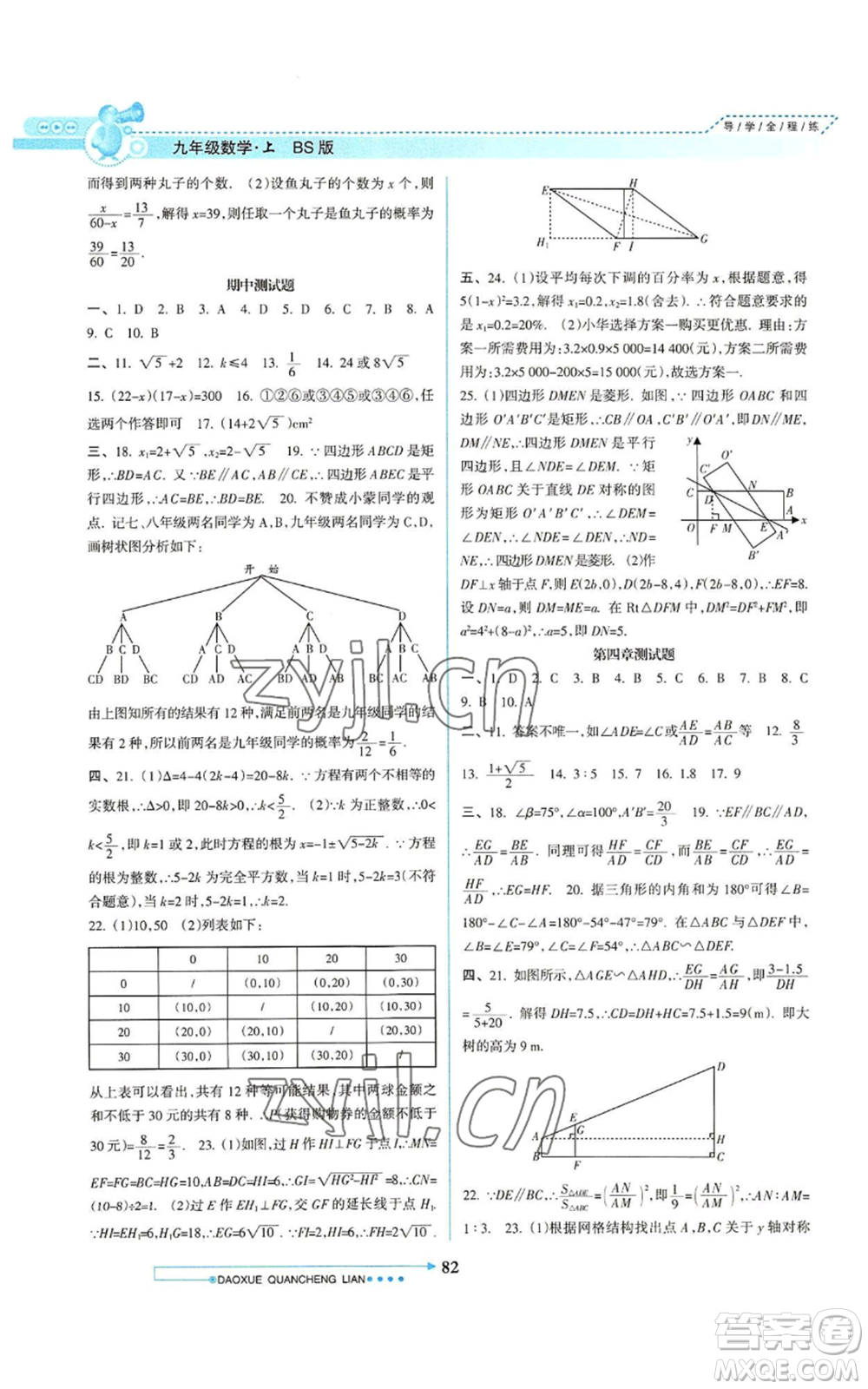 南方日?qǐng)?bào)出版社2022導(dǎo)學(xué)全程練創(chuàng)優(yōu)訓(xùn)練九年級(jí)上冊(cè)數(shù)學(xué)通用版參考答案