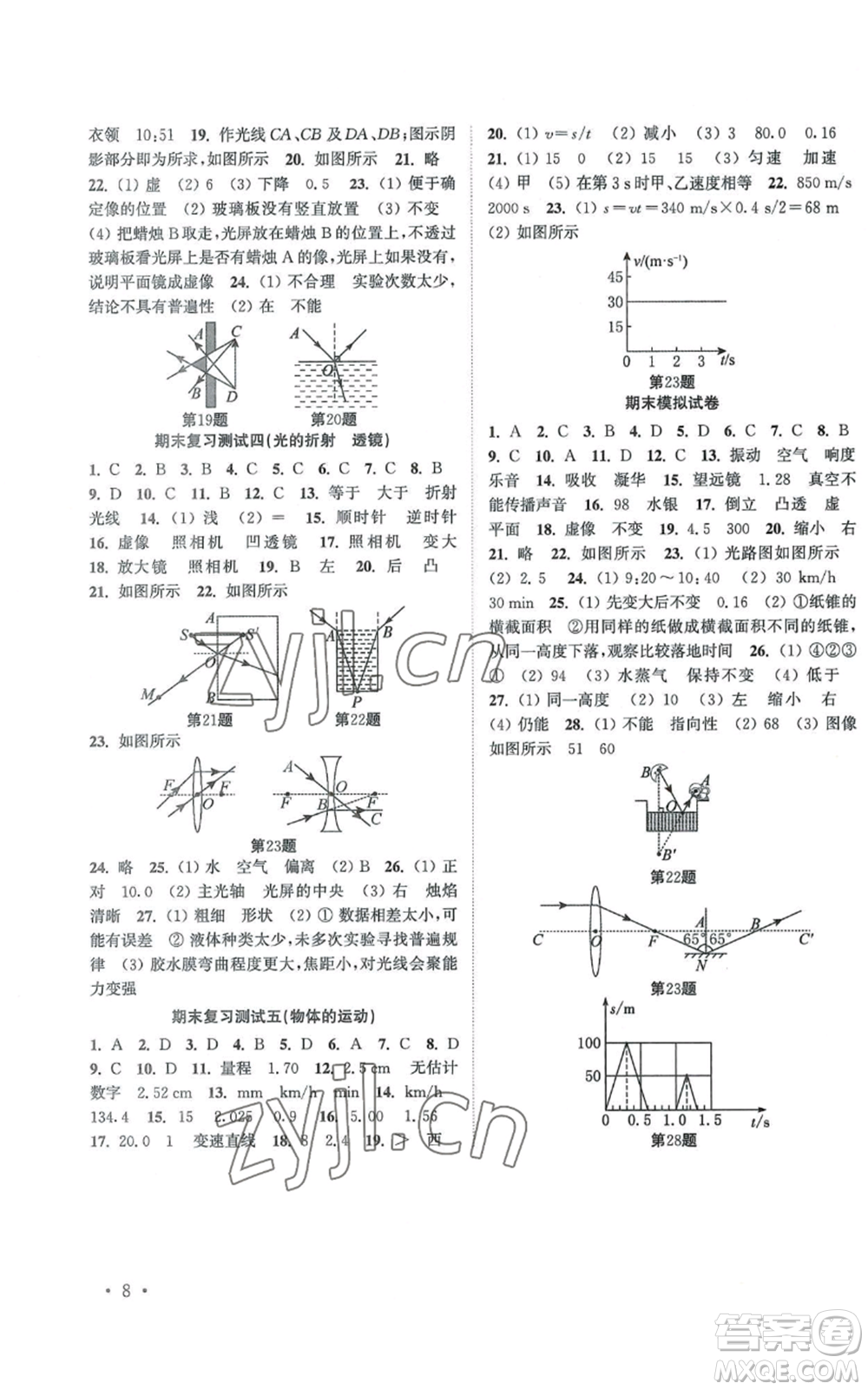 安徽人民出版社2022高效精練八年級上冊物理蘇科版江蘇專版參考答案