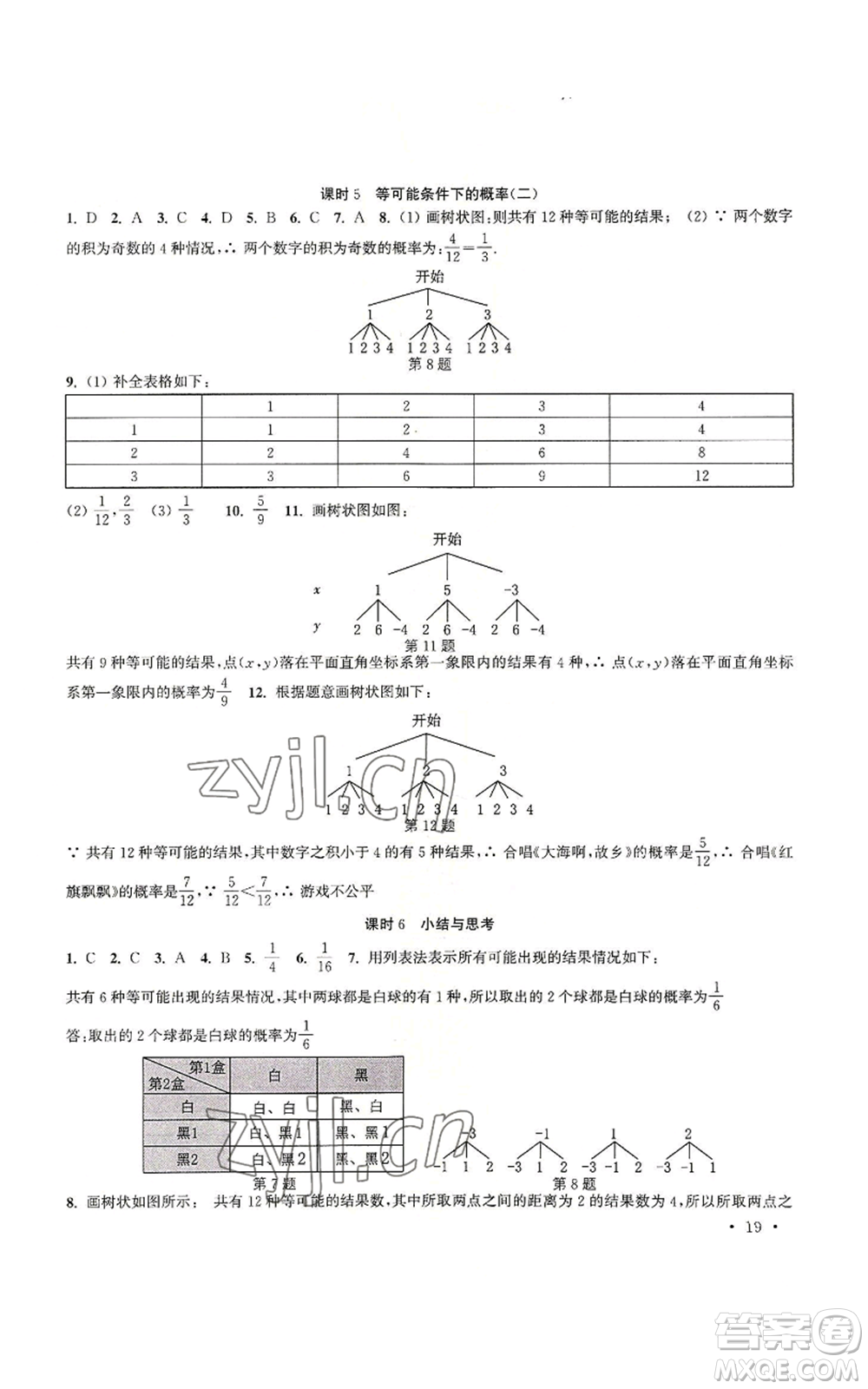 安徽人民出版社2022高效精練九年級上冊數(shù)學(xué)蘇科版參考答案