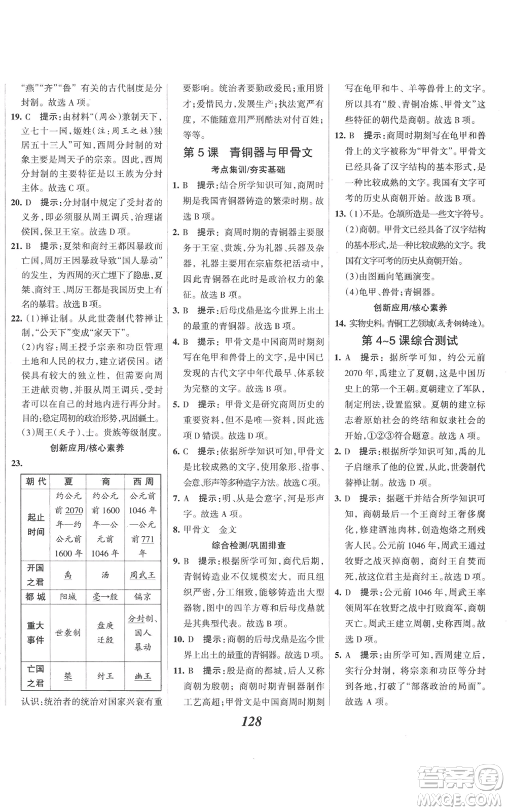 云南科技出版社2022全優(yōu)課堂考點(diǎn)集訓(xùn)與滿分備考七年級上冊歷史人教版參考答案