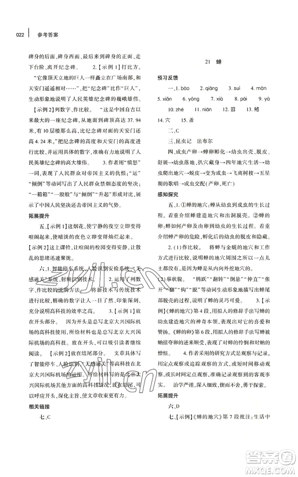 大象出版社2022基礎(chǔ)訓(xùn)練八年級(jí)上冊(cè)語(yǔ)文人教版參考答案