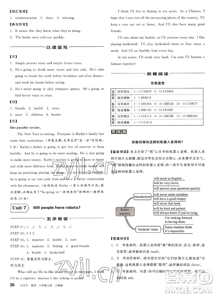 陽(yáng)光出版社2022秋練就優(yōu)等生英語(yǔ)八年級(jí)上冊(cè)RJ人教版答案