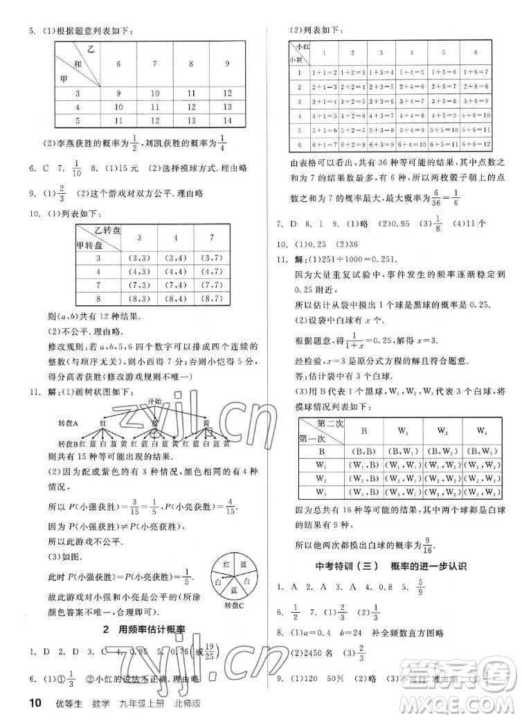 陽光出版社2022秋練就優(yōu)等生同步作業(yè)數(shù)學(xué)九年級上冊BS北師版答案