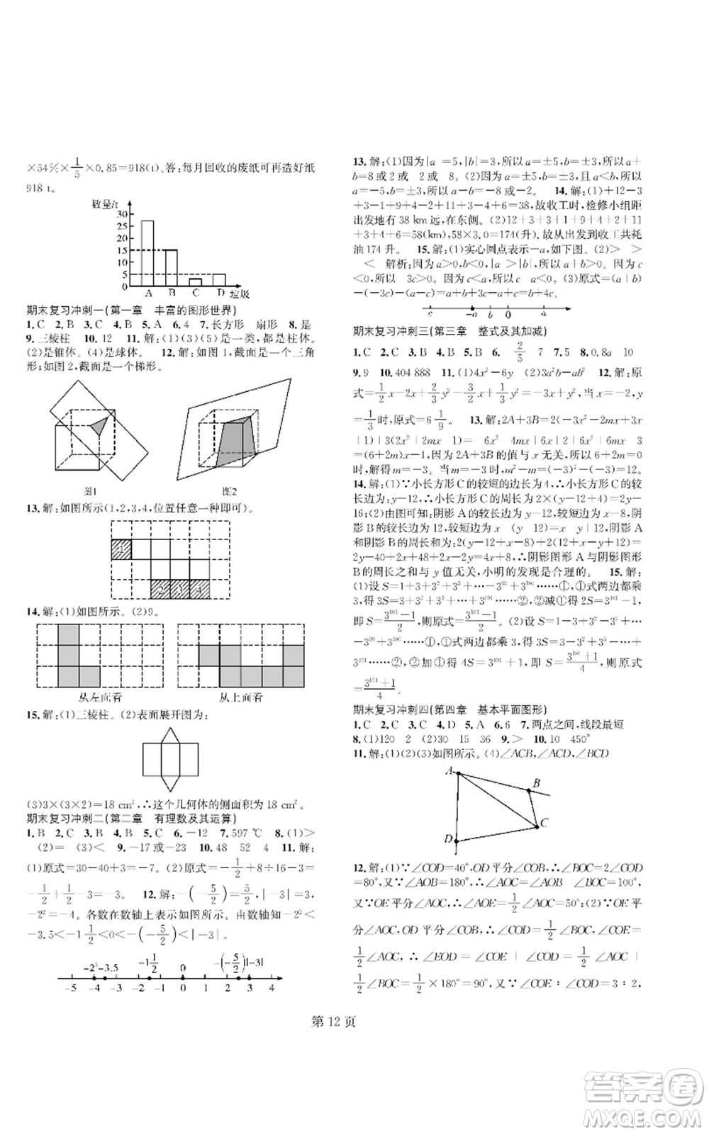 陜西師范大學出版總社有限公司2022春如金卷課時作業(yè)AB本A本七年級上冊數學人教版參考答案