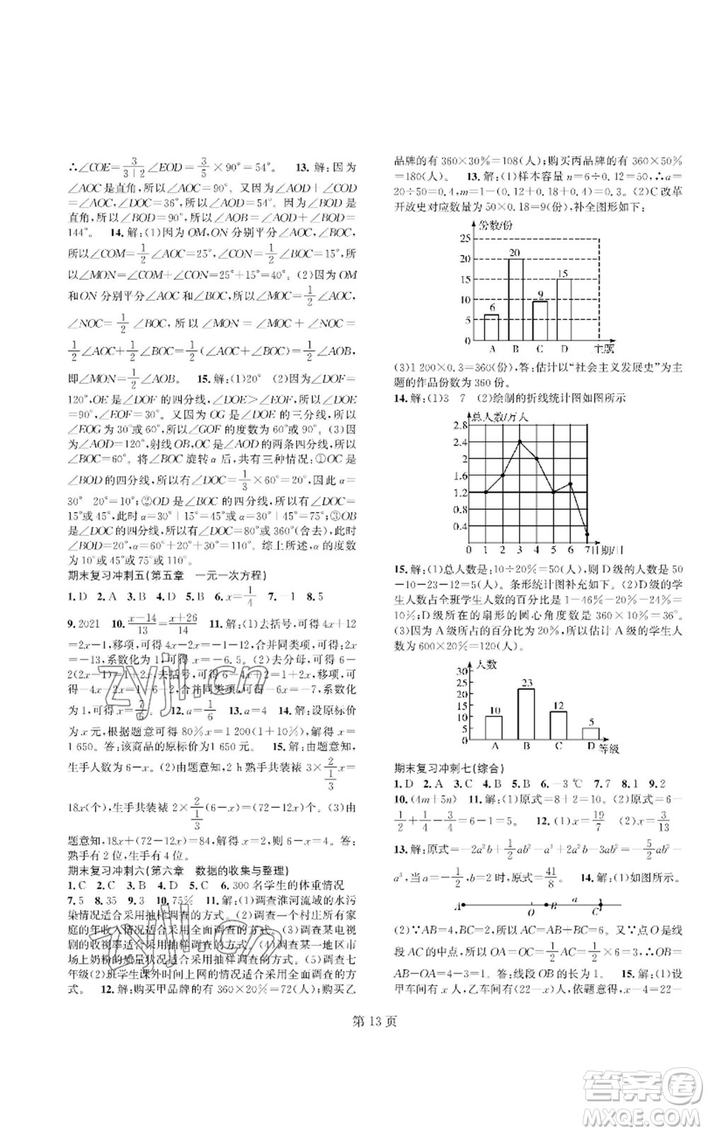 陜西師范大學出版總社有限公司2022春如金卷課時作業(yè)AB本A本七年級上冊數學人教版參考答案