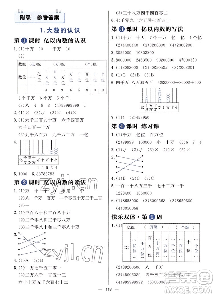 南方出版社2022秋季練出好成績(jī)四年級(jí)上冊(cè)數(shù)學(xué)人教版參考答案