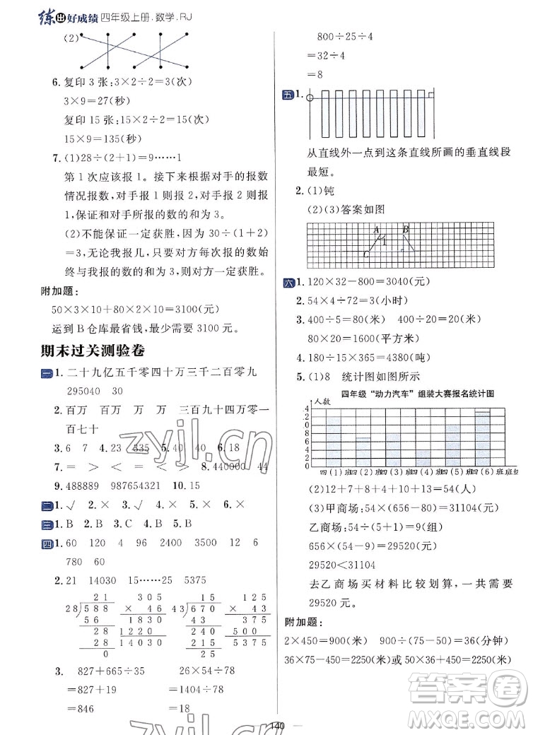 南方出版社2022秋季練出好成績(jī)四年級(jí)上冊(cè)數(shù)學(xué)人教版參考答案