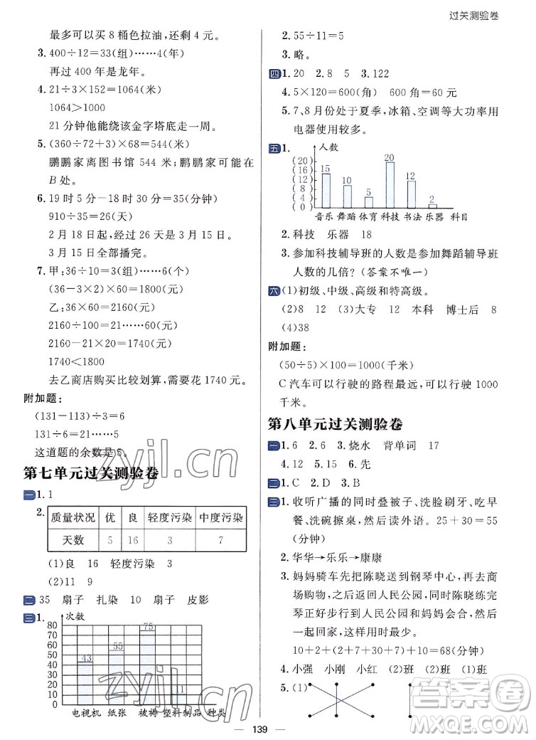 南方出版社2022秋季練出好成績(jī)四年級(jí)上冊(cè)數(shù)學(xué)人教版參考答案