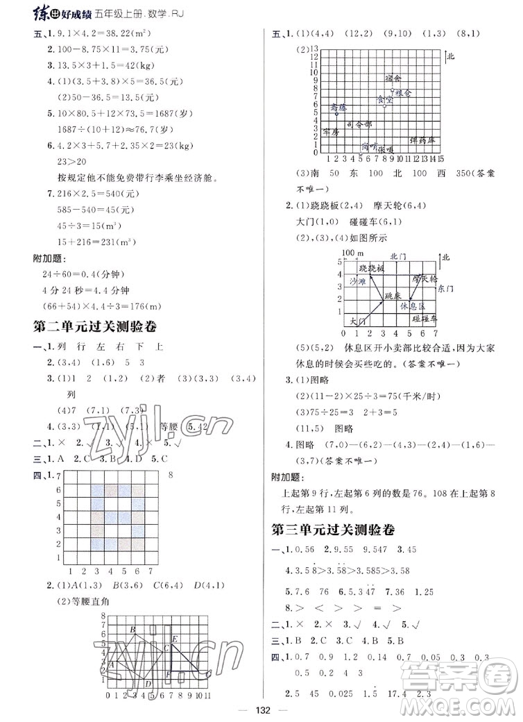 南方出版社2022秋練出好成績五年級上冊數學人教版參考答案