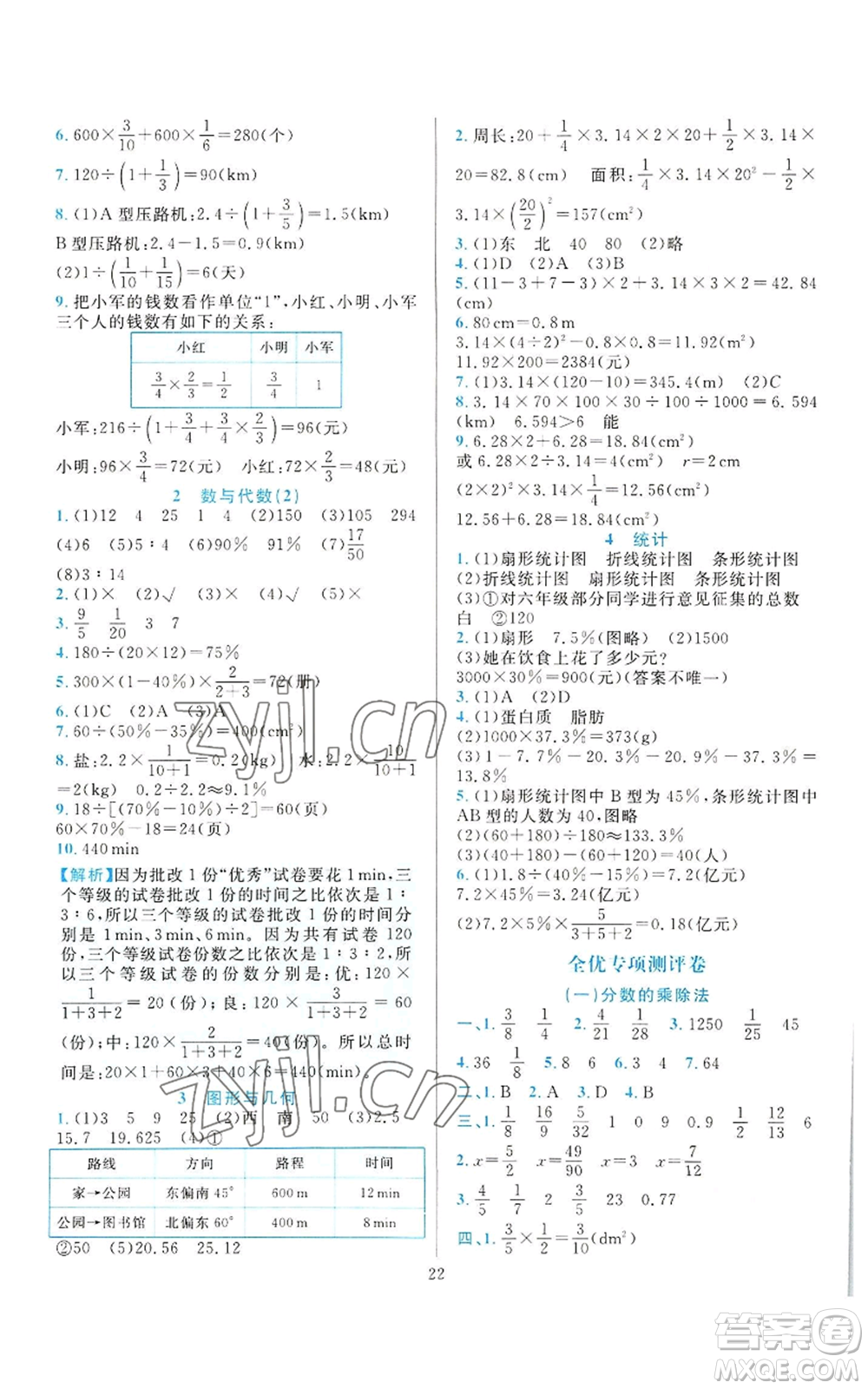 浙江教育出版社2022全優(yōu)方案夯實(shí)與提高六年級(jí)上冊(cè)數(shù)學(xué)人教版參考答案