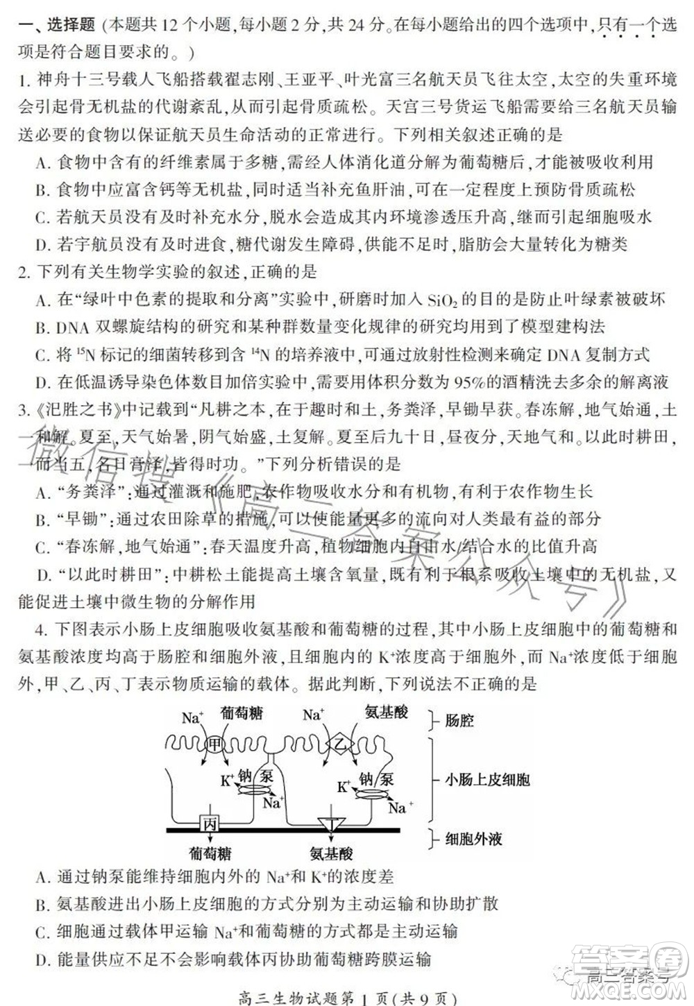 郴州市2023屆高三第一次教學質(zhì)量監(jiān)測試卷生物試題及答案