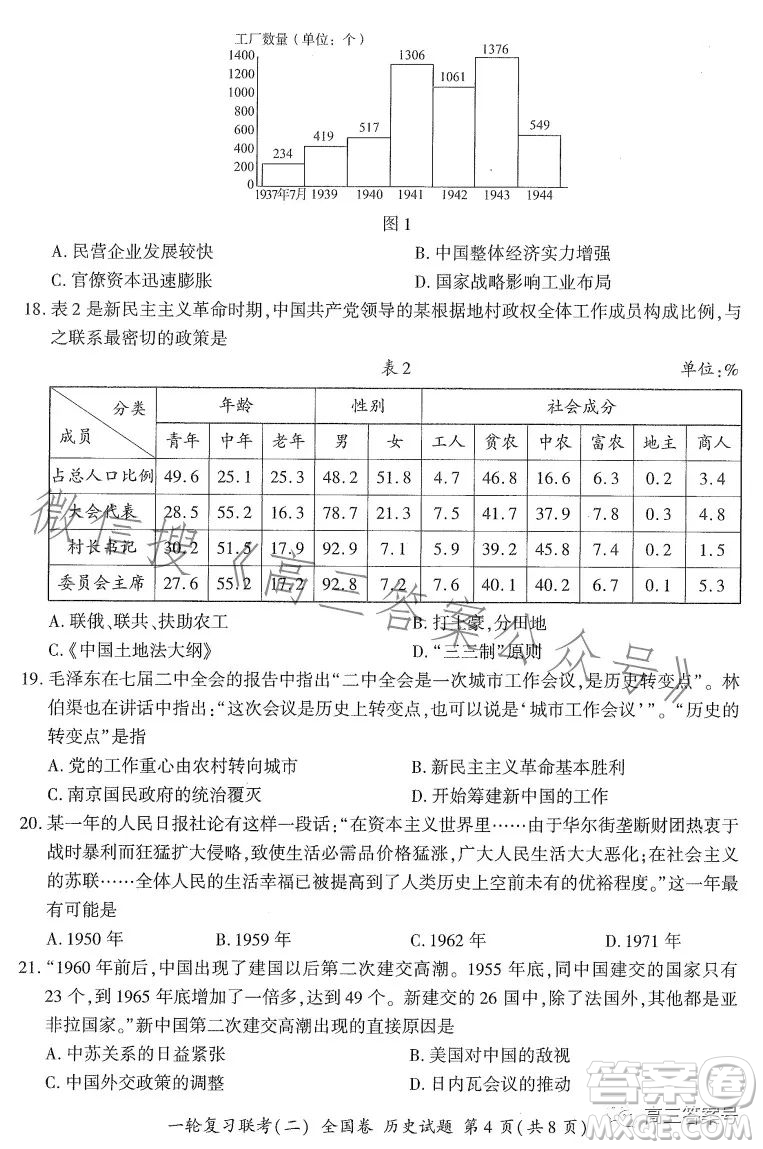 百師聯(lián)盟2023屆高三一輪復(fù)習(xí)聯(lián)考二全國卷歷史試題及答案