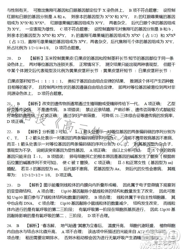 豫南九校2022-2023學(xué)年上期第二次聯(lián)考高三生物試題及答案