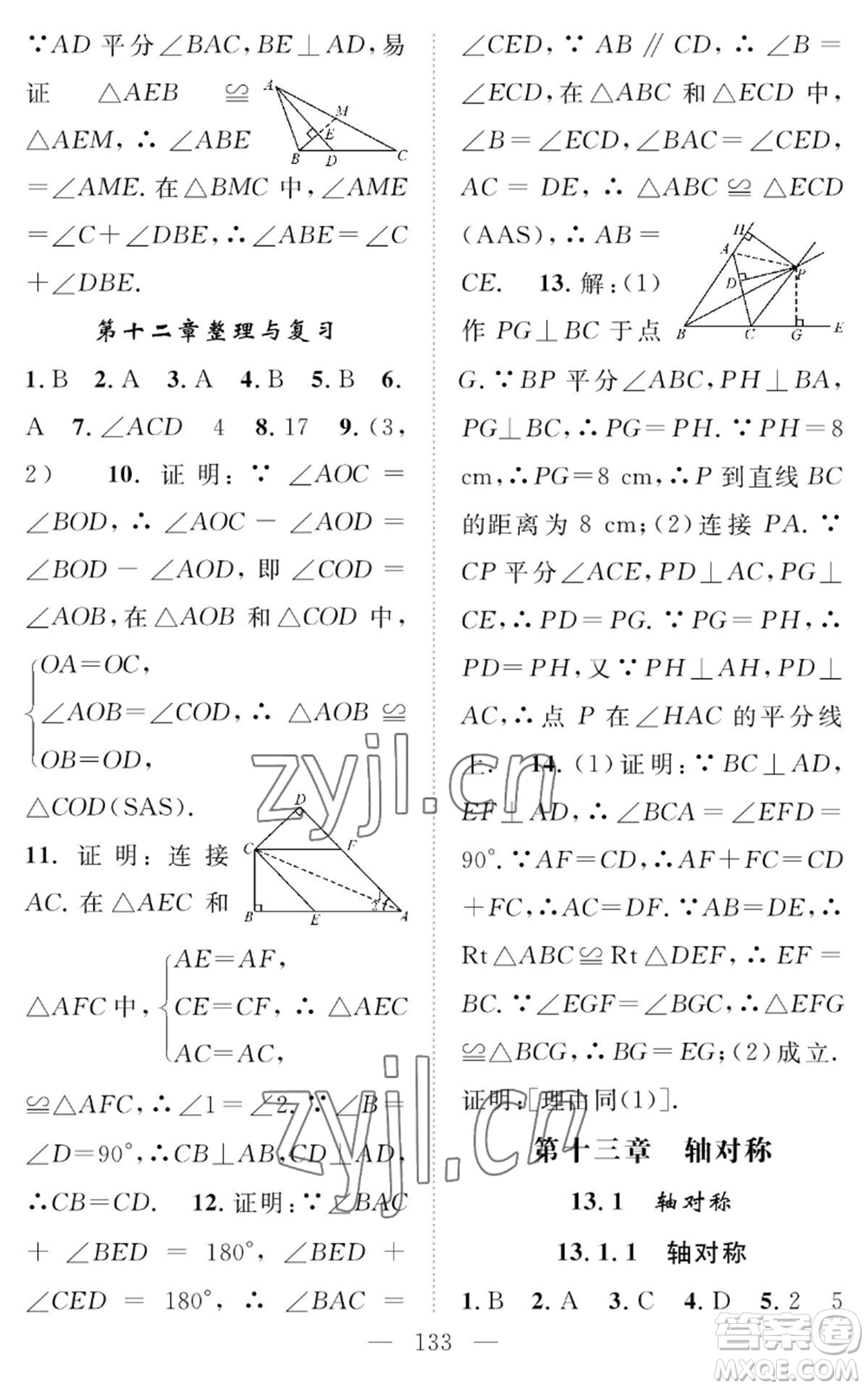 長江少年兒童出版社2022智慧課堂創(chuàng)新作業(yè)八年級上冊數(shù)學(xué)人教版參考答案