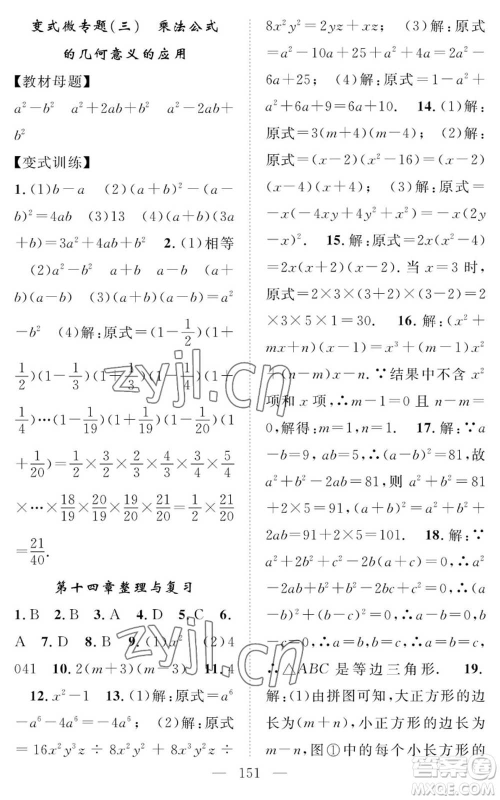 長江少年兒童出版社2022智慧課堂創(chuàng)新作業(yè)八年級上冊數(shù)學(xué)人教版參考答案