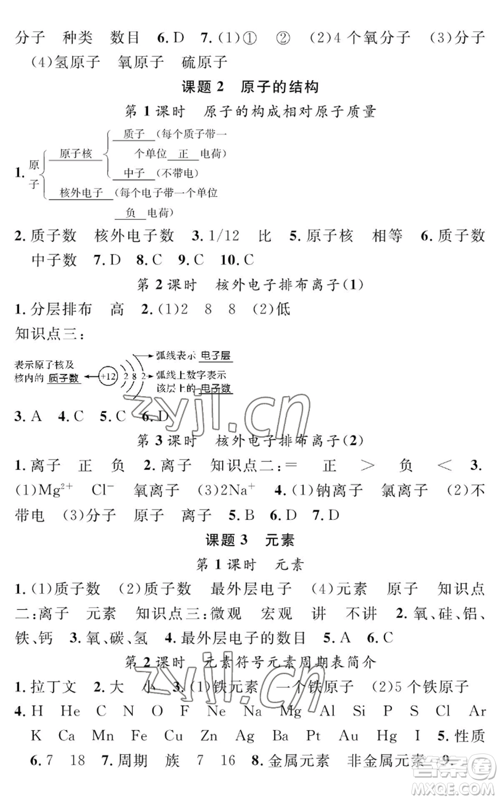 長江少年兒童出版社2022智慧課堂創(chuàng)新作業(yè)九年級上冊化學(xué)人教版參考答案