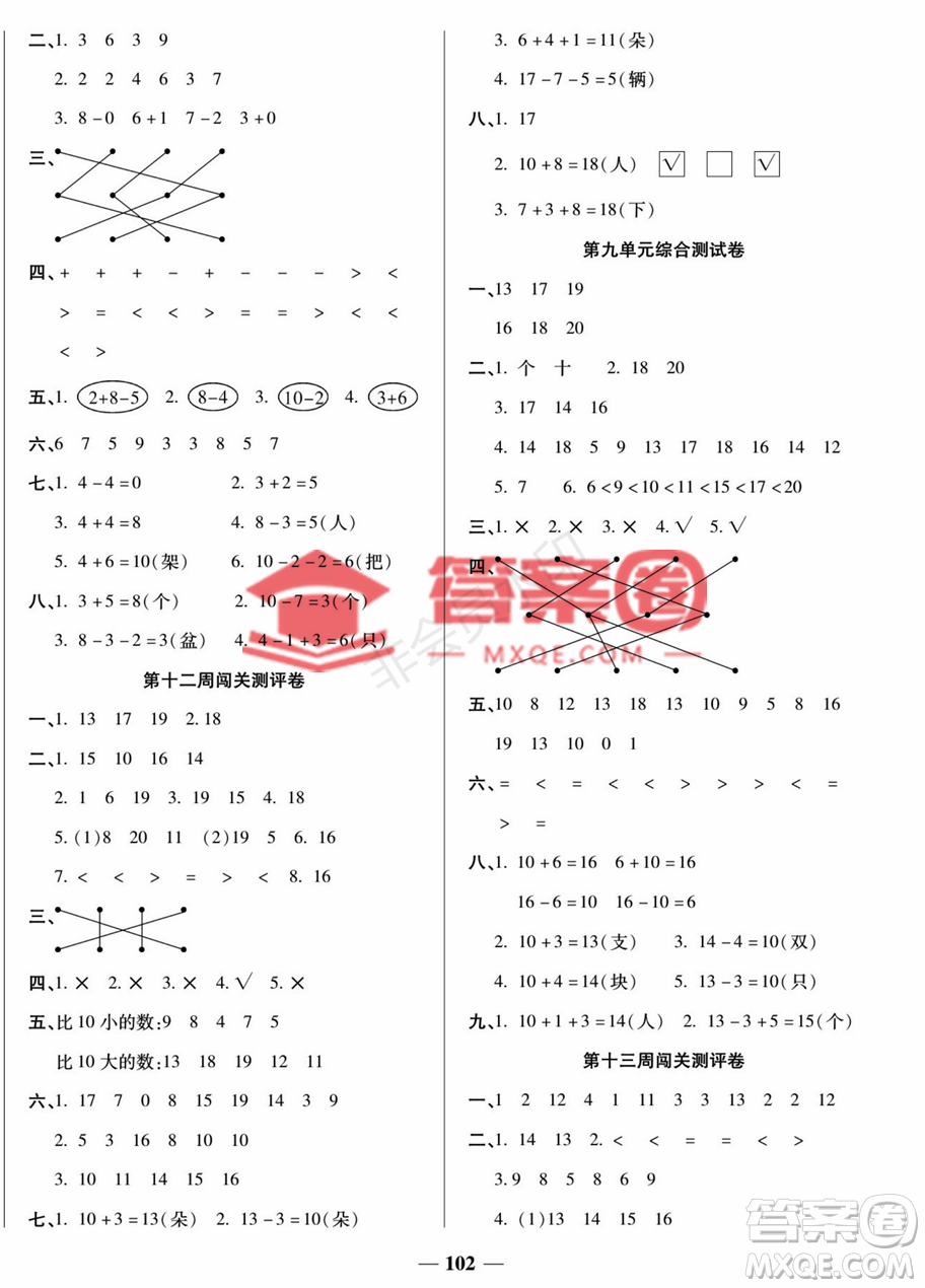 天津科學(xué)技術(shù)出版社2022狀元大考卷一年級數(shù)學(xué)上冊蘇教版答案