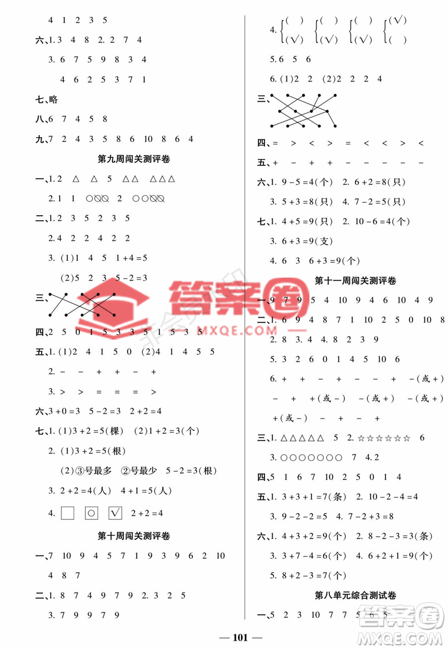 天津科學(xué)技術(shù)出版社2022狀元大考卷一年級數(shù)學(xué)上冊蘇教版答案