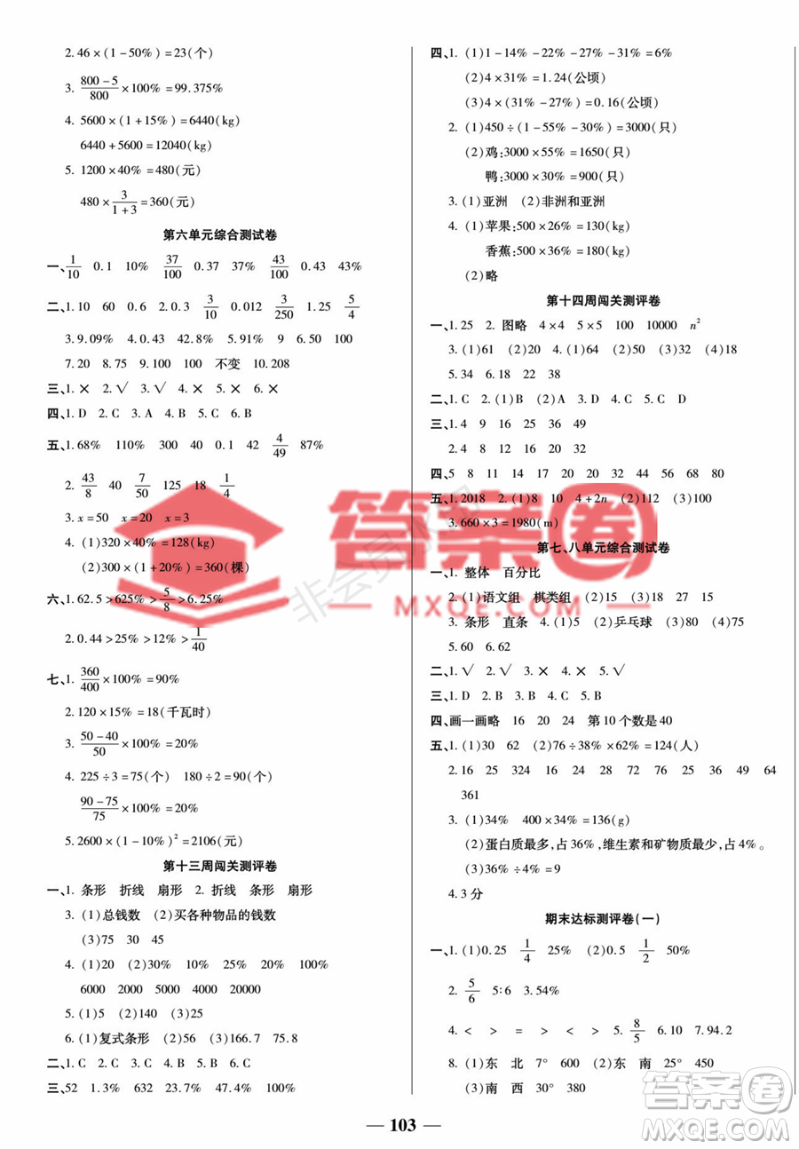 天津科學技術(shù)出版社2022狀元大考卷數(shù)學六年級上冊人教版答案