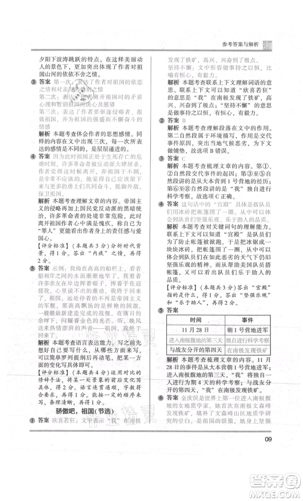 江蘇鳳凰文藝出版社2022木頭馬閱讀力測(cè)評(píng)五年級(jí)語文人教版A版湖南專版參考答案