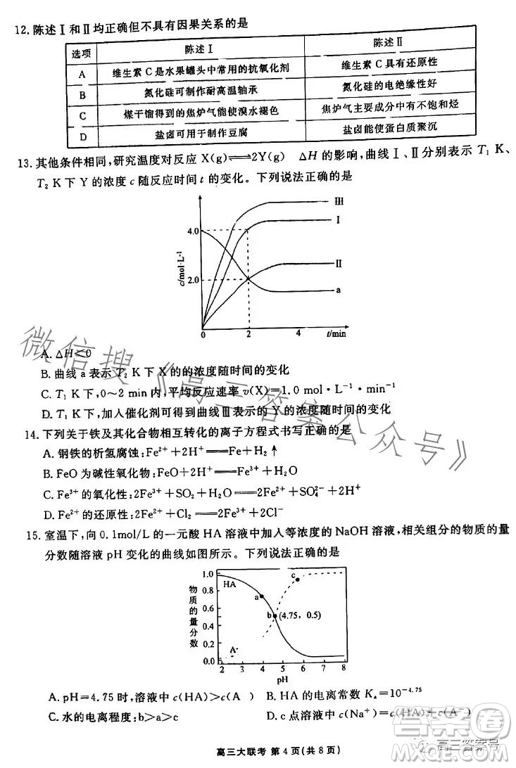 衡水金卷2023屆高三年級(jí)10月份大聯(lián)考化學(xué)試題答案