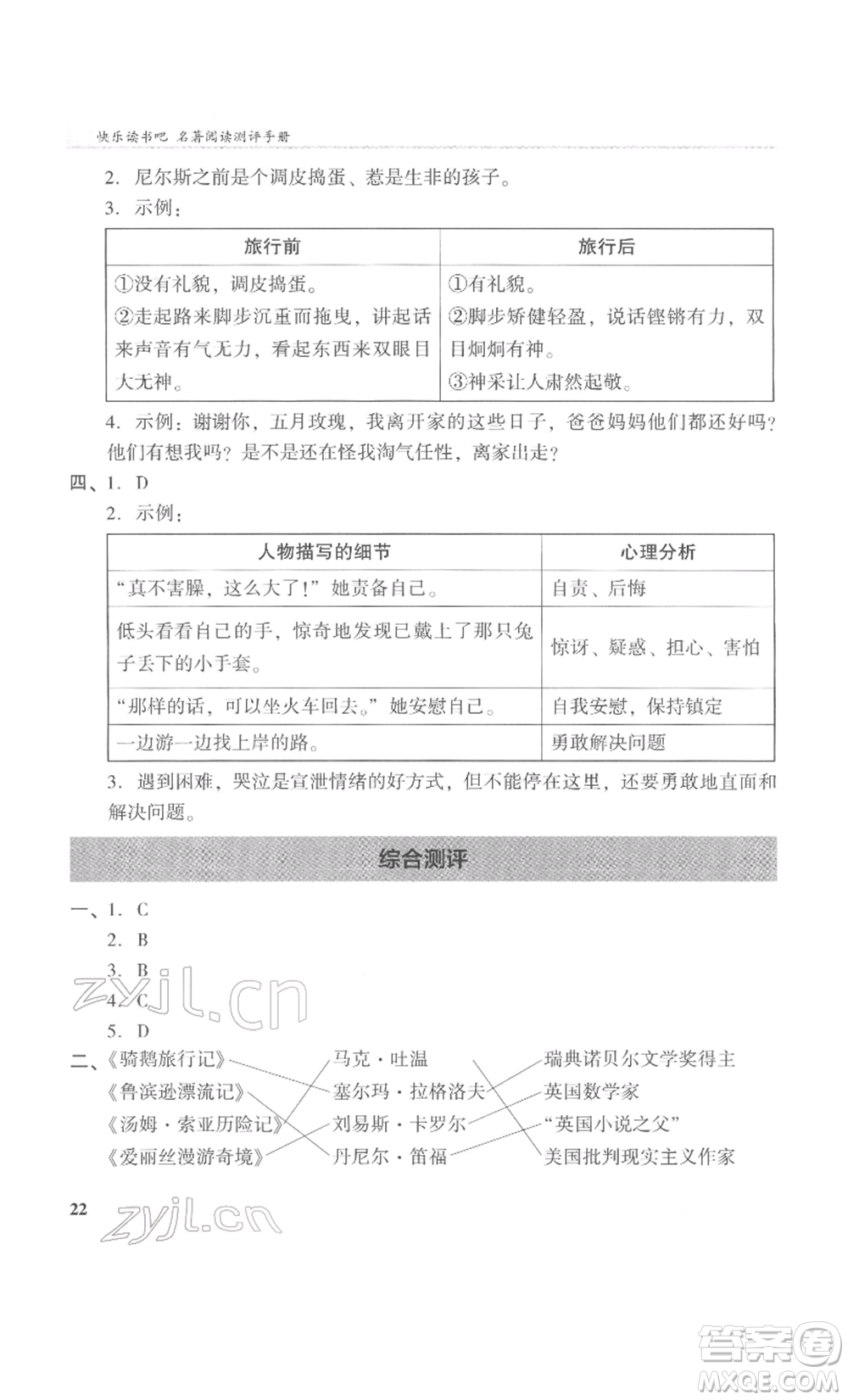 鷺江出版社2022木頭馬閱讀力測評六年級語文人教版B版福建專版參考答案