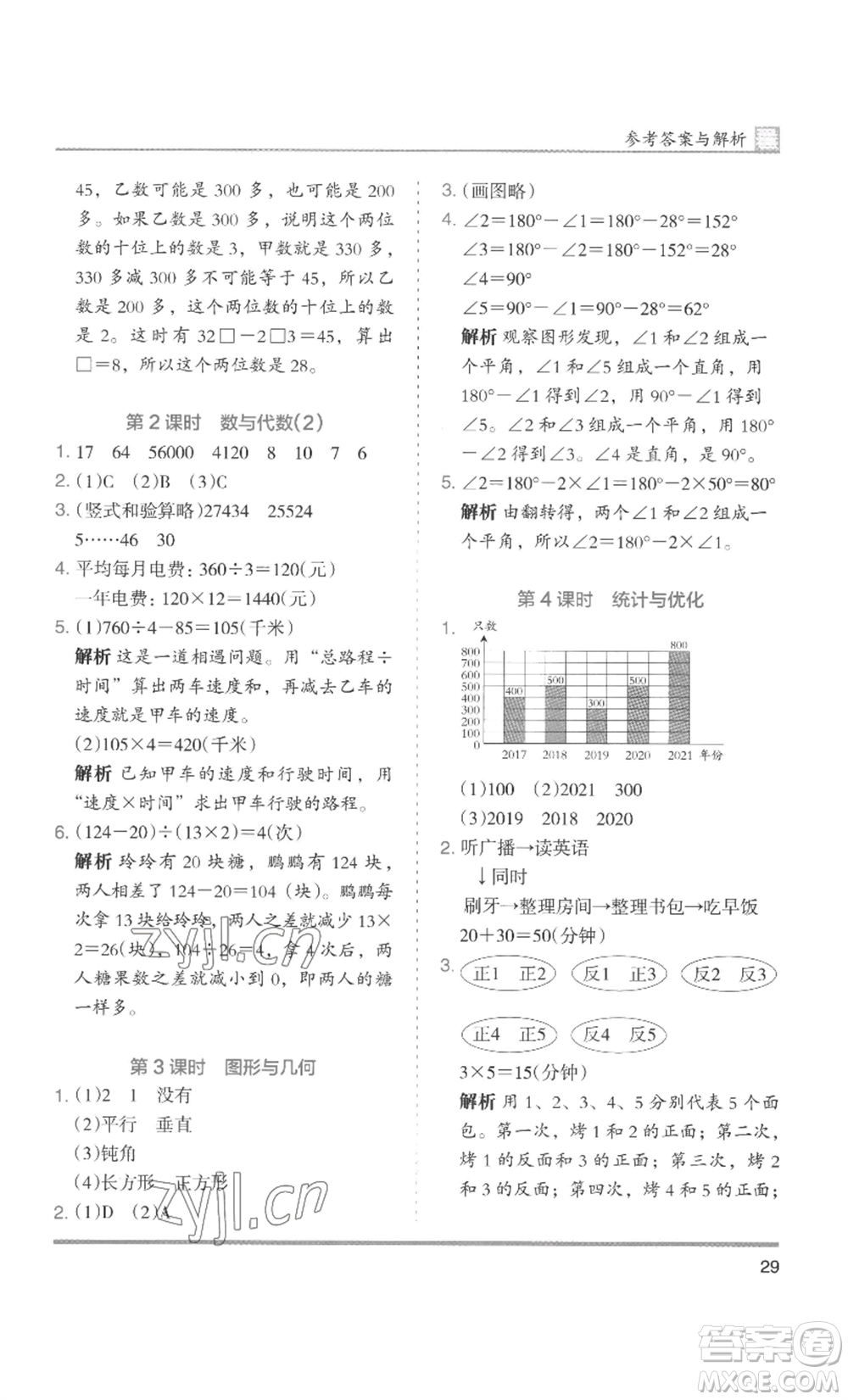 湖南師范大學(xué)出版社2022木頭馬分層課課練四年級(jí)上冊(cè)數(shù)學(xué)人教版浙江專版參考答案