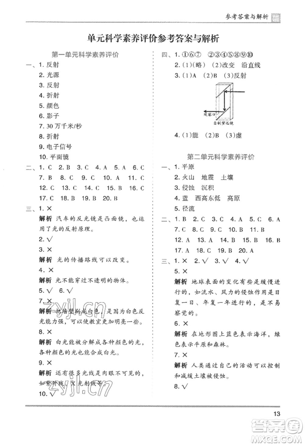 湖南師范大學(xué)出版社2022木頭馬分層課課練五年級(jí)上冊科學(xué)教科版參考答案