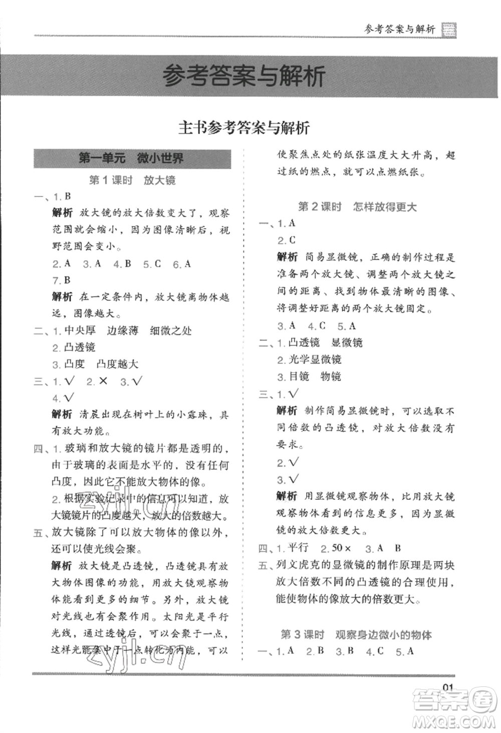 湖南師范大學出版社2022木頭馬分層課課練六年級上冊科學教科版參考答案